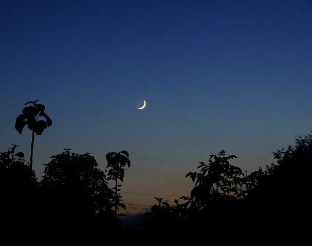 Crescent moon at dusk