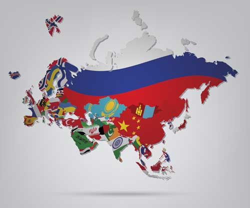 Russian and English language. Eurasia