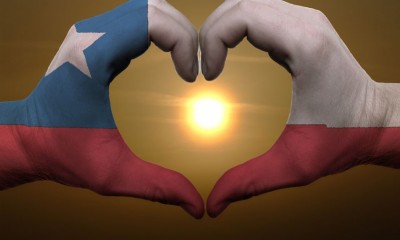 Chile Flag Colored Hands Gesturing Love