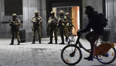 Soldiers Stand Guard in Front of the Brussels Central Train Station